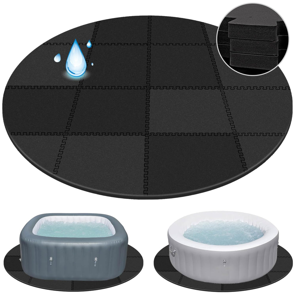 Oyrlize front view of round hot tub mat showing full coverage and protection