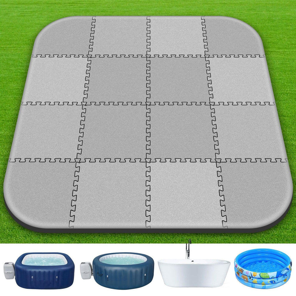 Oyrlize front view of the round 85-inch mat protecting an inflatable tub