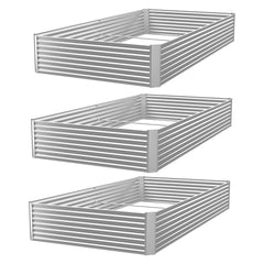 ozmshf front view of three galvanized raised beds showing durable construction and quick setup benefit