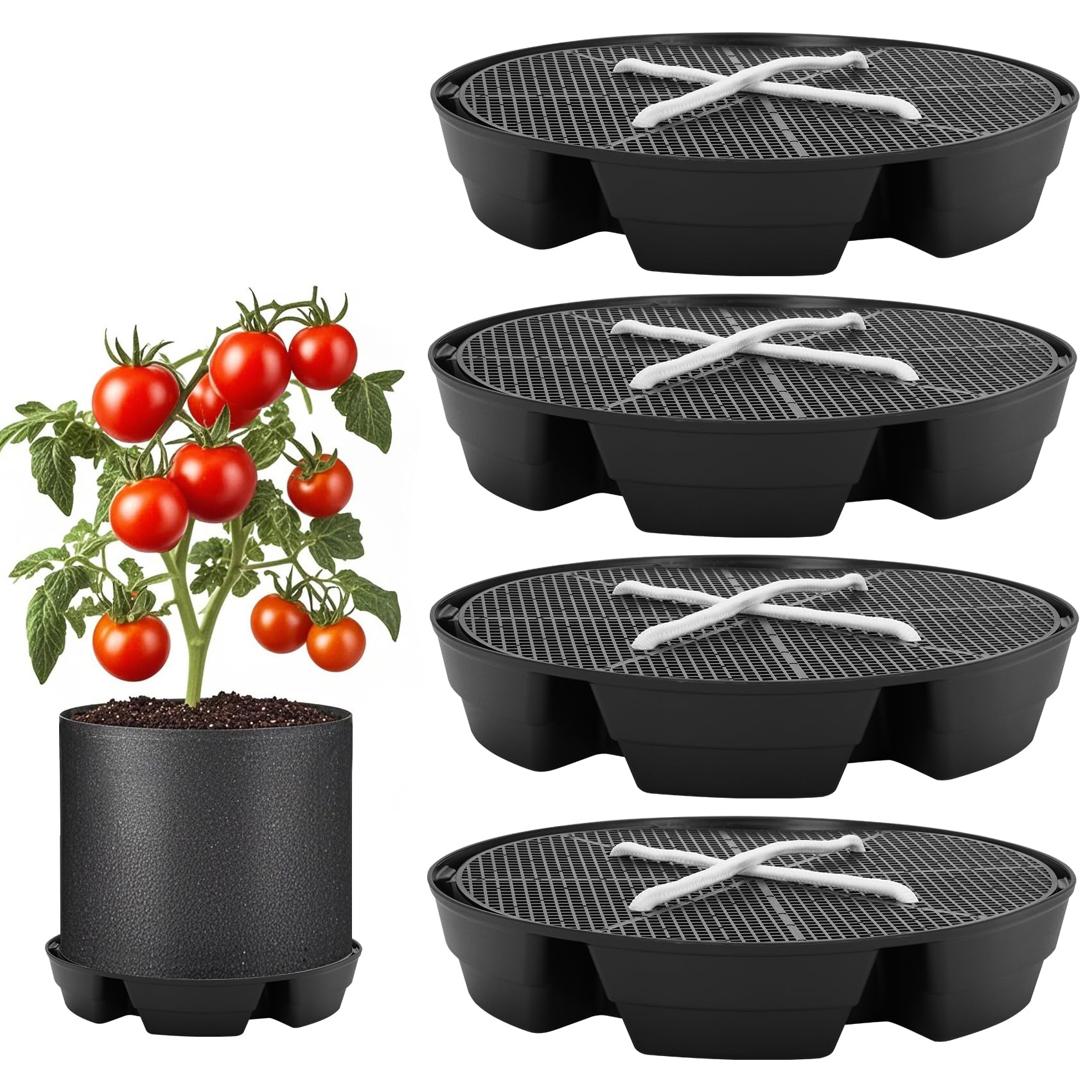 P Polerden front view self watering base showing sturdy saucer for 5-gallon bags and stable support