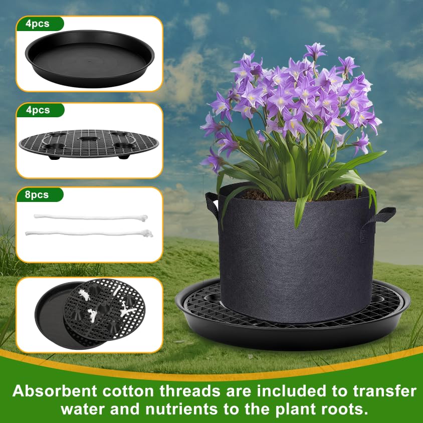 P Polerden base supporting a 5 gallon fabric grow bag showing hands-free irrigation benefit