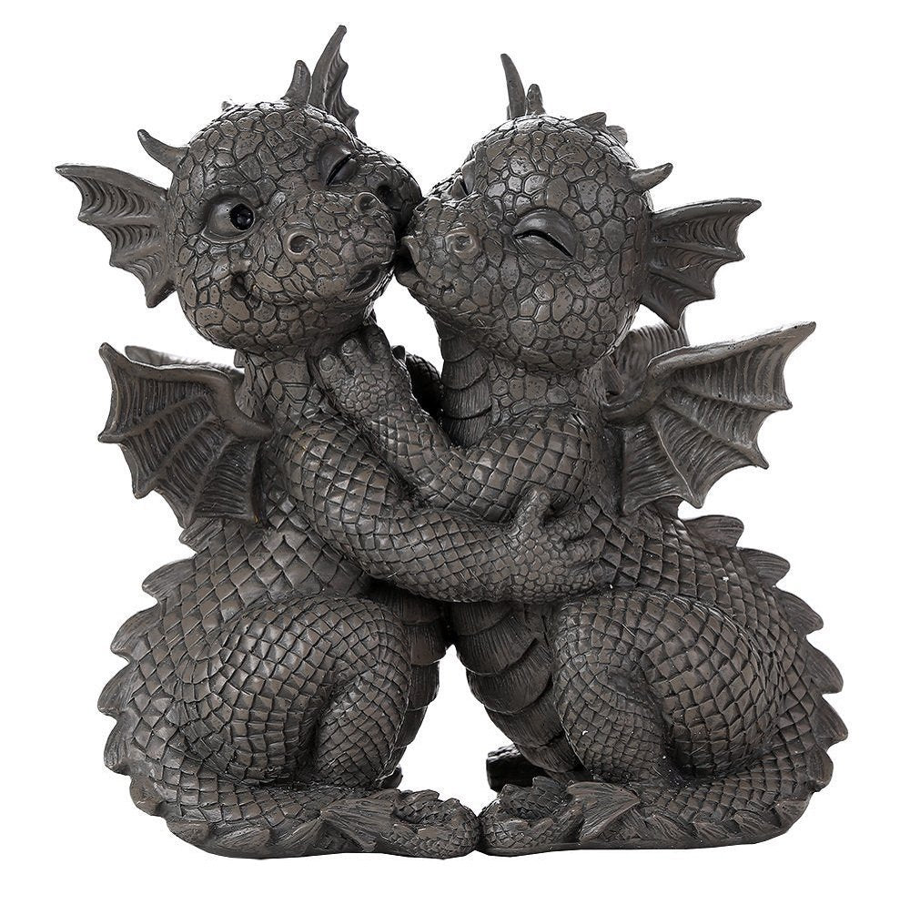 Pacific Giftware front view of dragon couple statue showing romantic pose and outdoor charm