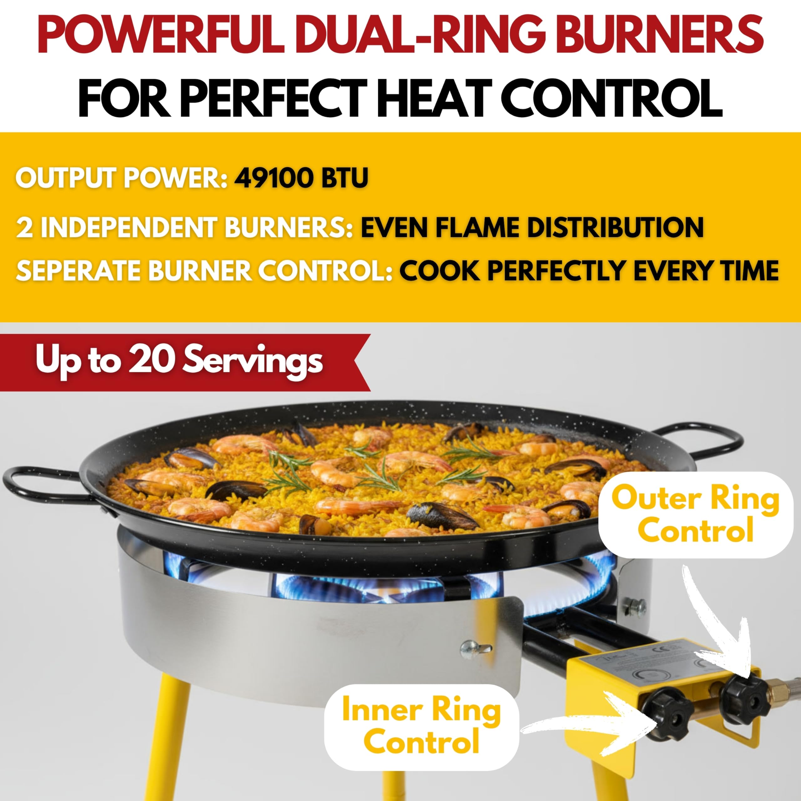 Paelluxe dual-ring burner top view showing even heat distribution control
