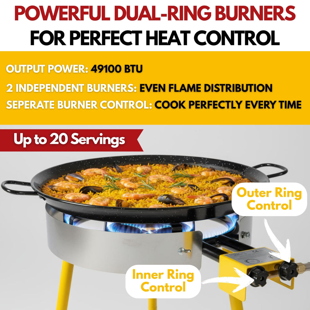 Paelluxe dual-ring burner top view showing even heat distribution control