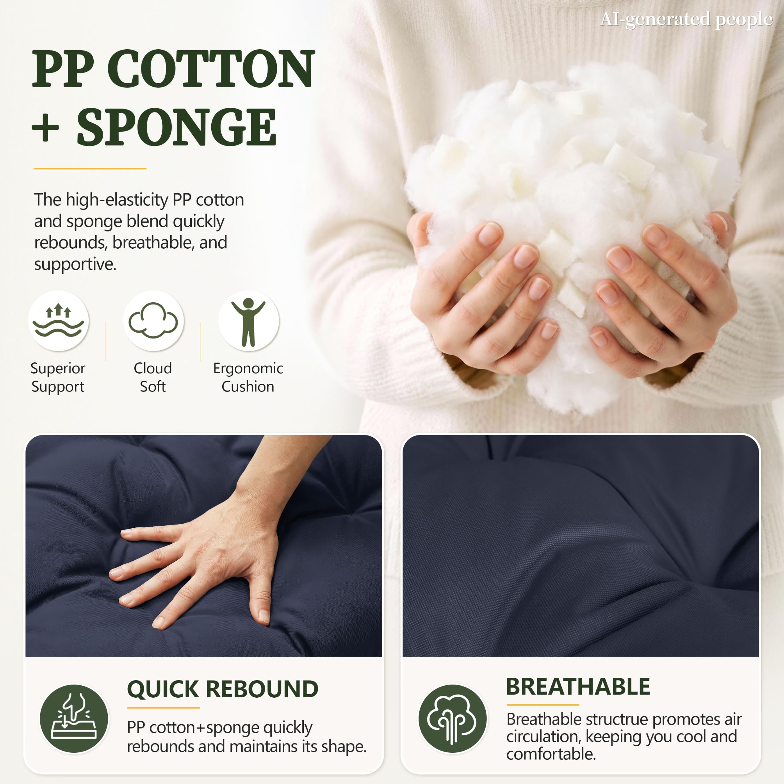 Pakunoda anti-slip straps and ties detail securing cushion to frame for stability