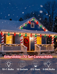 Pallerina lights wrapped on tree creating bold outdoor holiday ambiance
