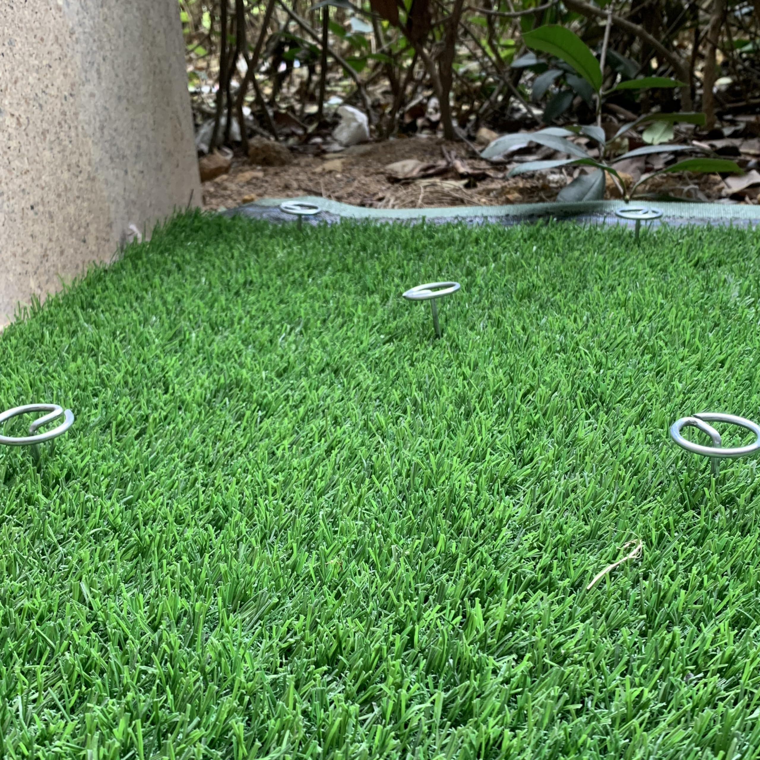 Palmhomee anchoring garden netting showing crop protection benefit