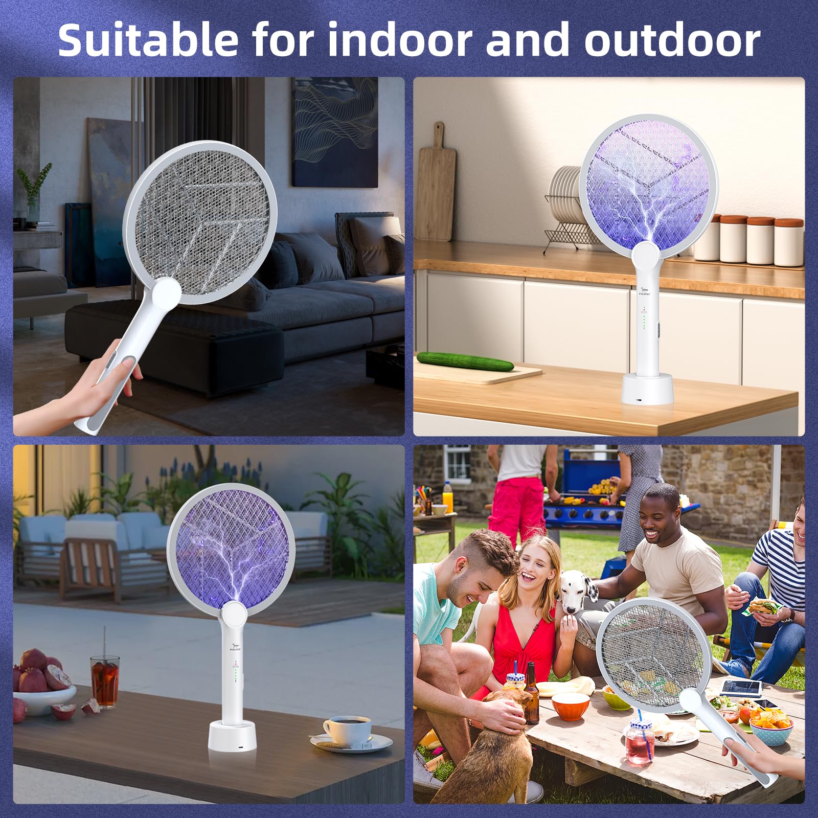 PALONE close-up of 4000V grid detailing safe three-layer mesh and instant insect elimination