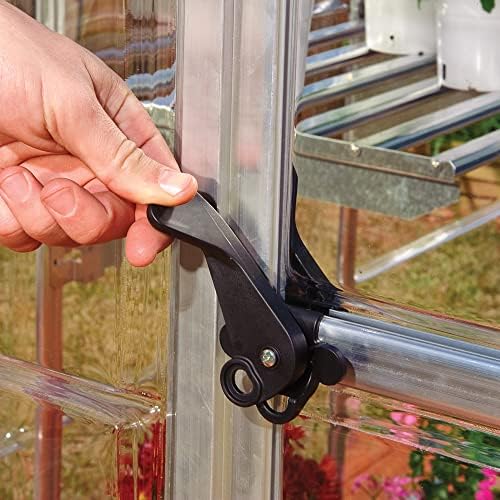 Palram - Canopia hinged door and handle showing reversible installation convenience