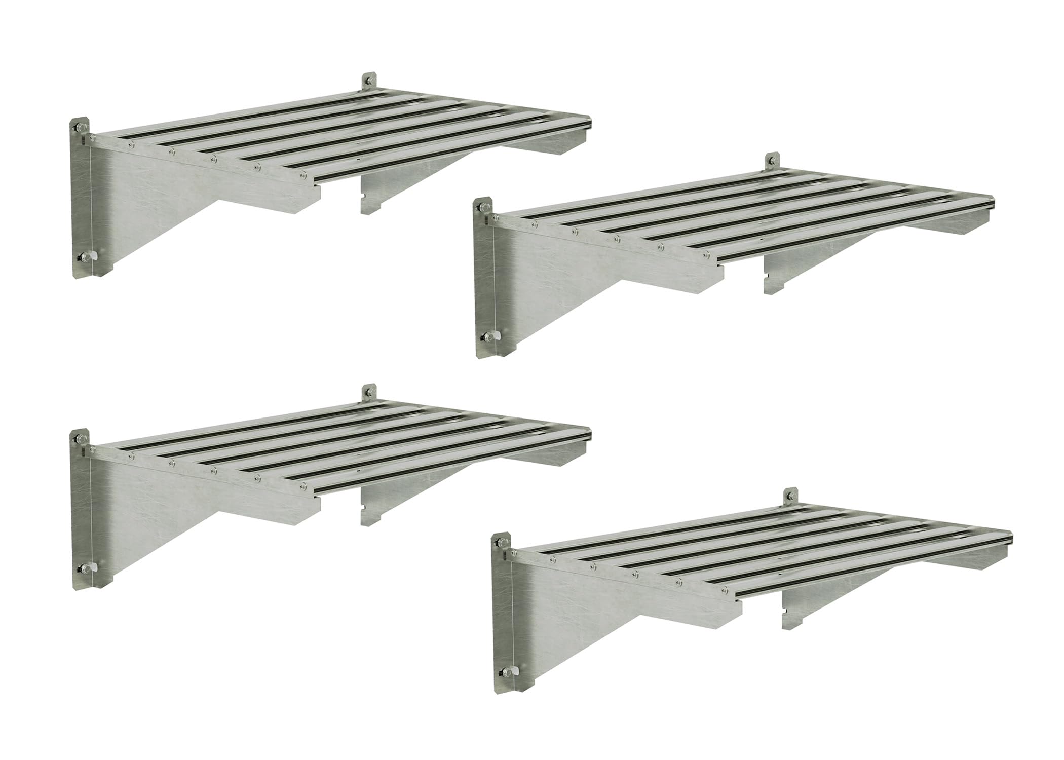 Palram shelf front view showing sturdy aluminum surface and storage benefit