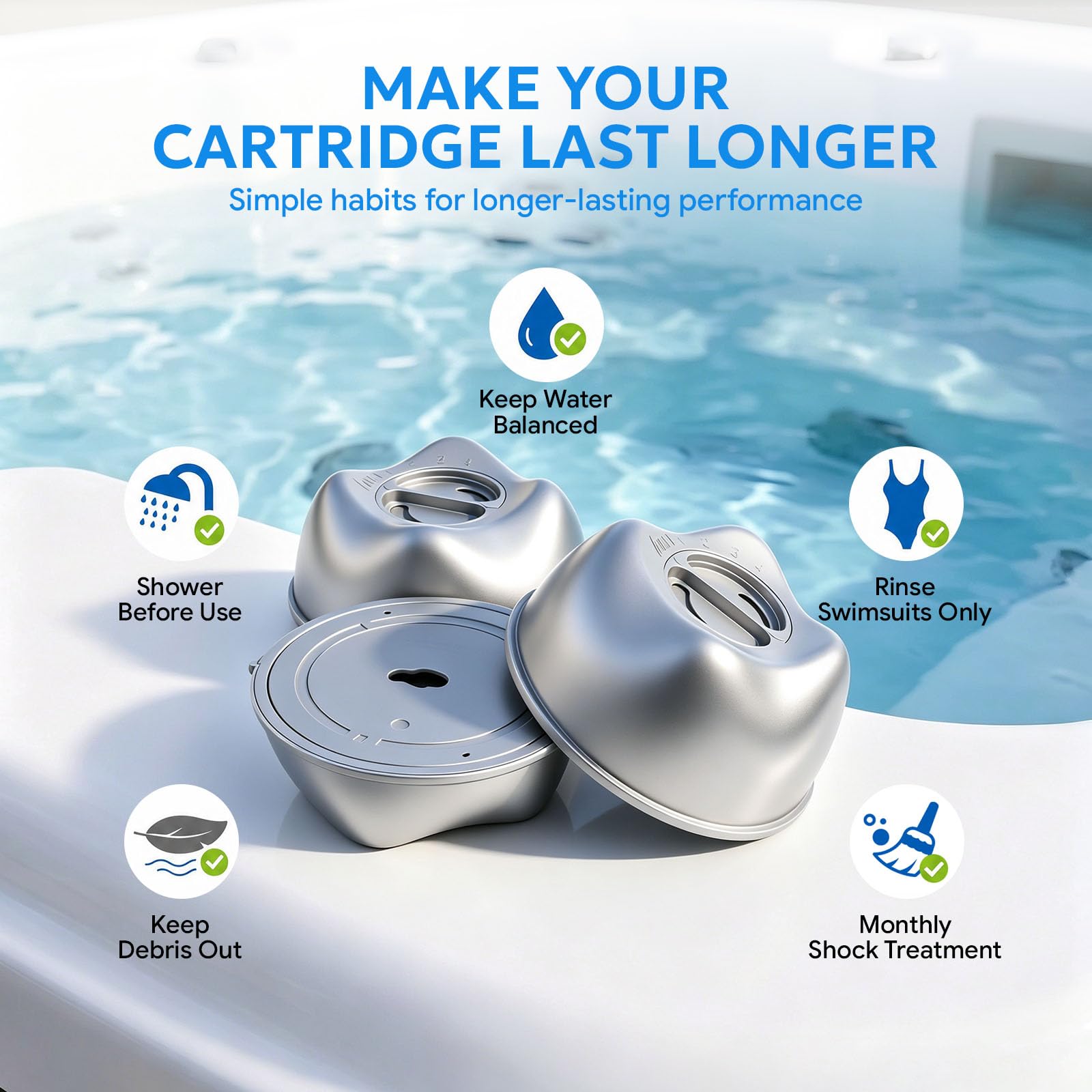 Palzurich cartridge floater floating in a spa for clear water benefit