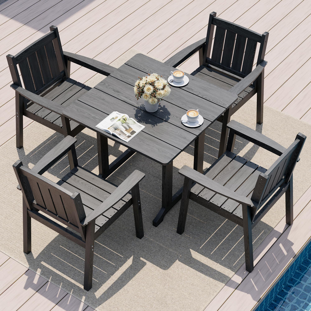 Pamapic front view of grey set showing full dining layout and curb appeal