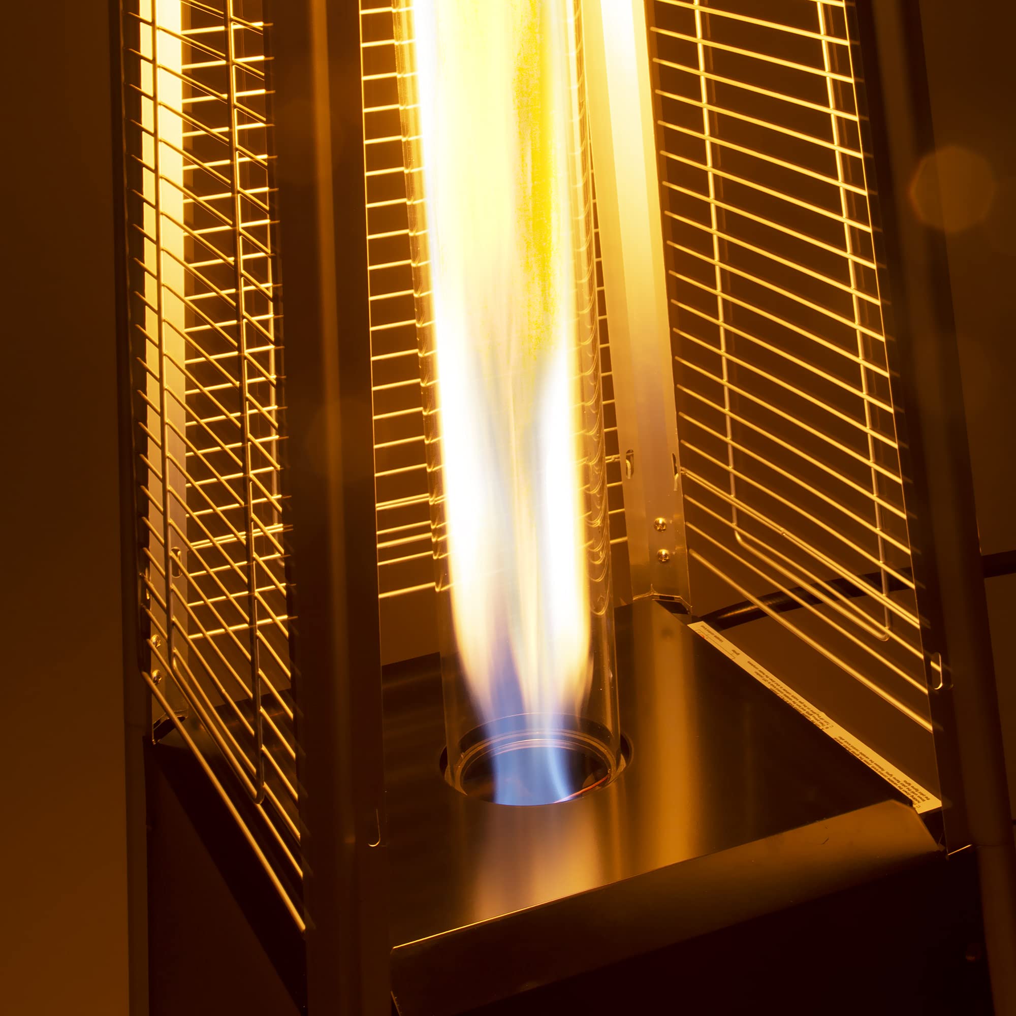 PAMAPIC installed heater outdoors showing restored visible flame ambiance