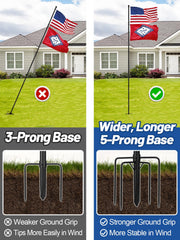 PAMASE five-prong base inserted in grass demonstrating improved ground grip and stability