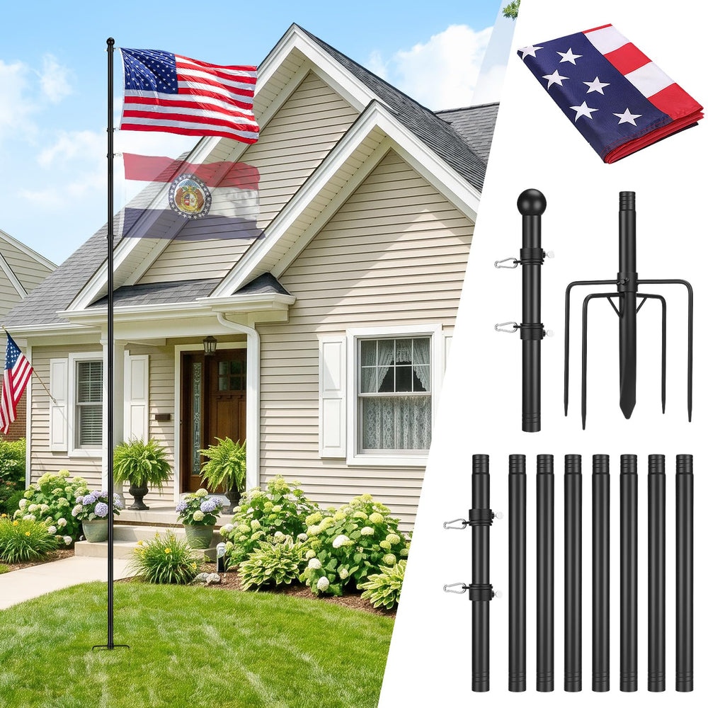 PAMASE front view of full kit showing pole and flag for quick backyard installation benefit