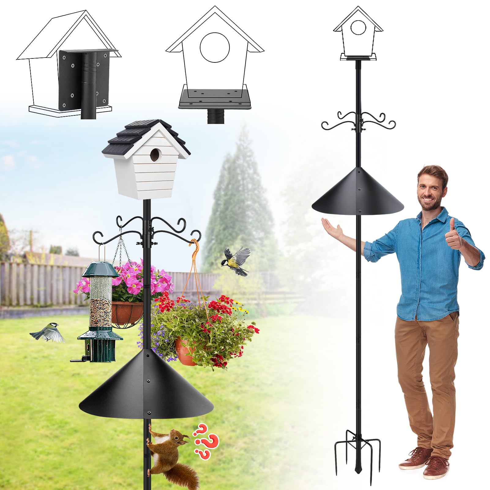 PAMASE front view of assembled pole showing full feeder setup and stability