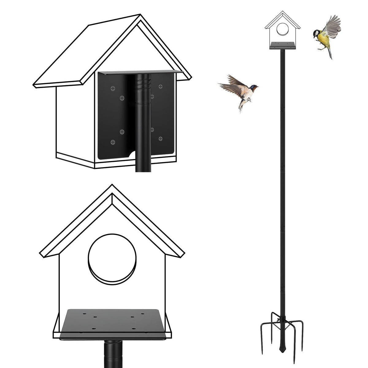 PAMASE front view of assembled feeder pole showing stable dual platforms and finish