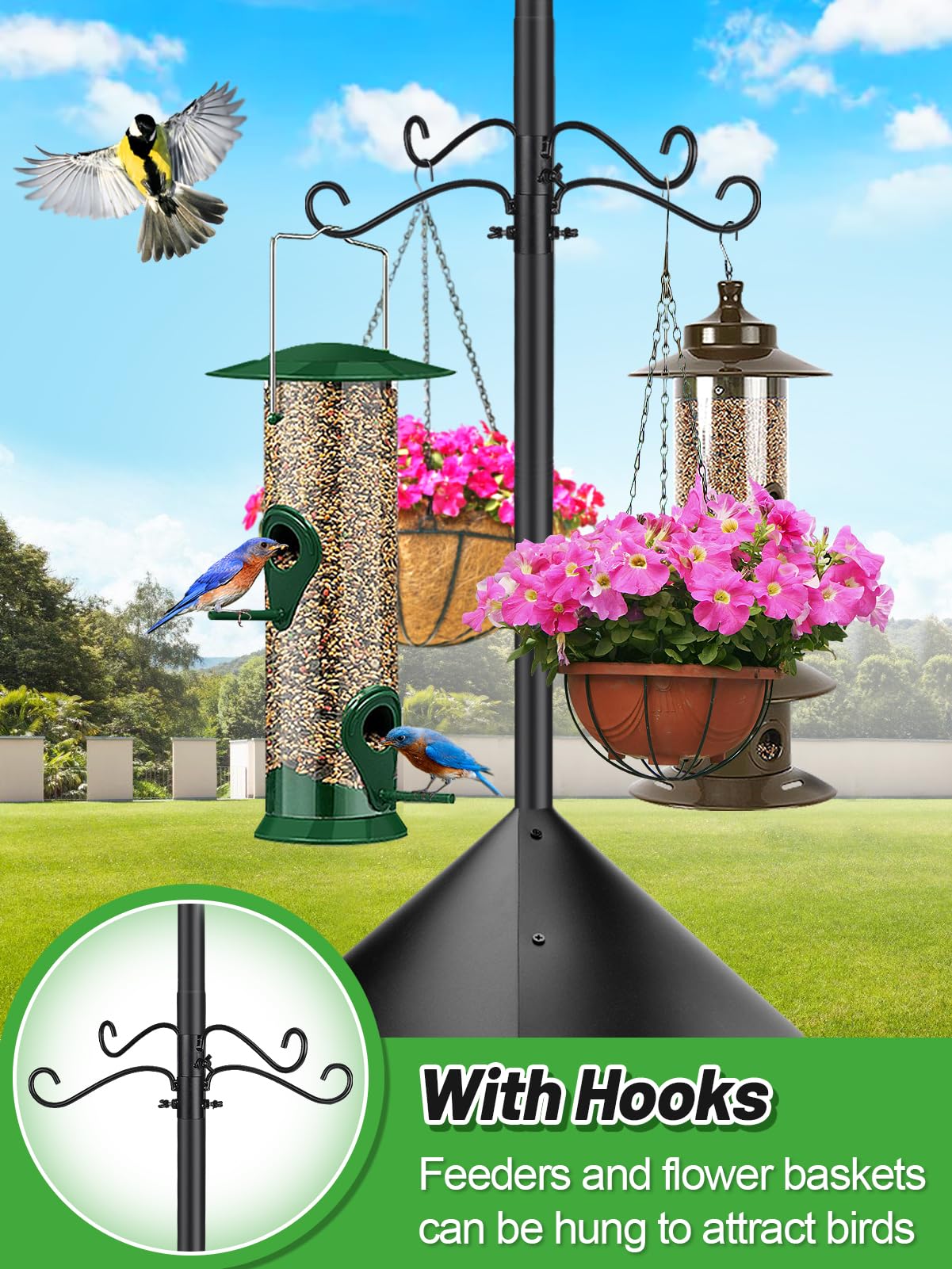PAMASE hooks holding multiple feeders to attract diverse bird species