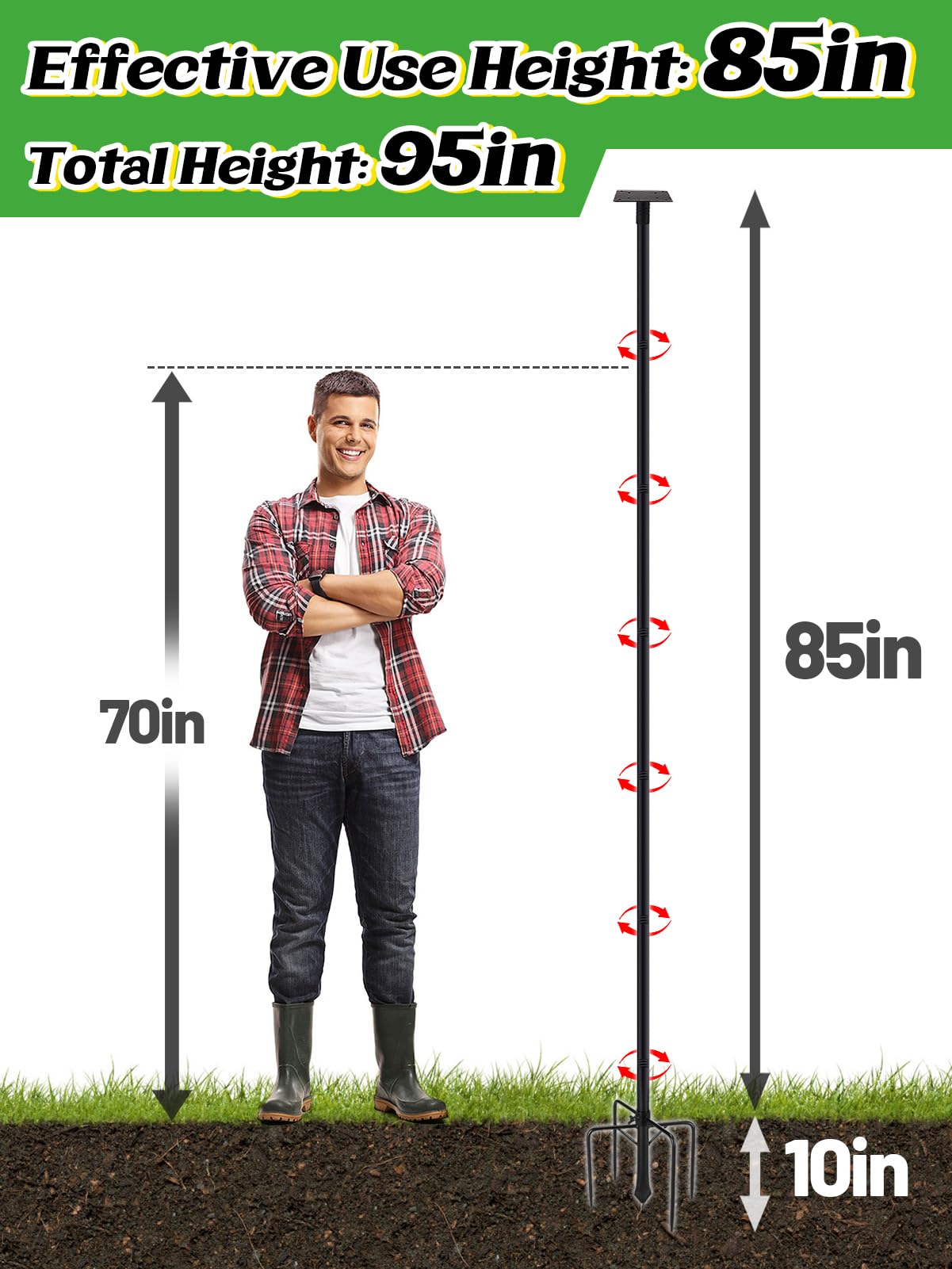PAMASE pole beside lawn furniture showing height scale and placement options