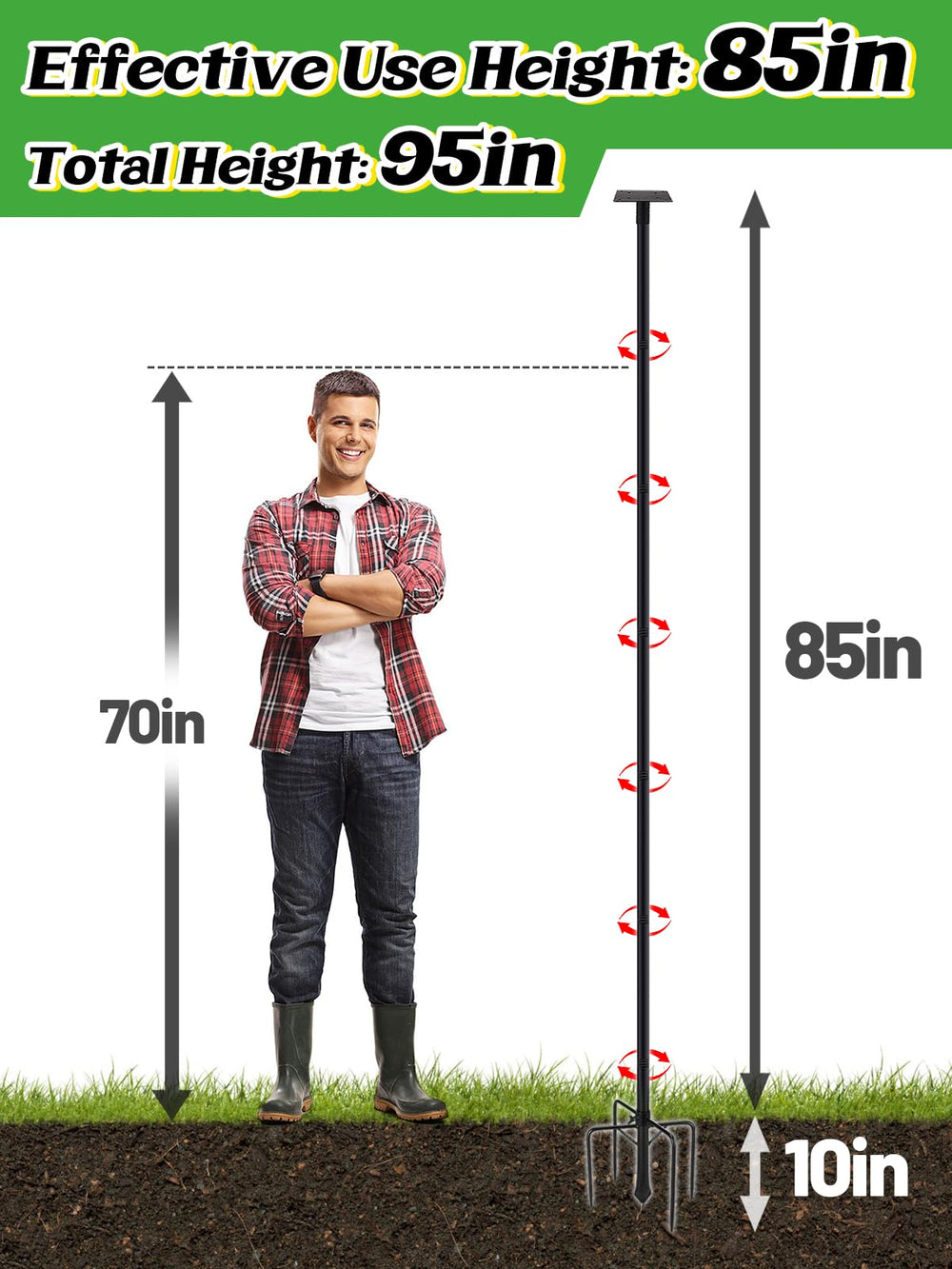 PAMASE pole beside lawn furniture showing height scale and placement options