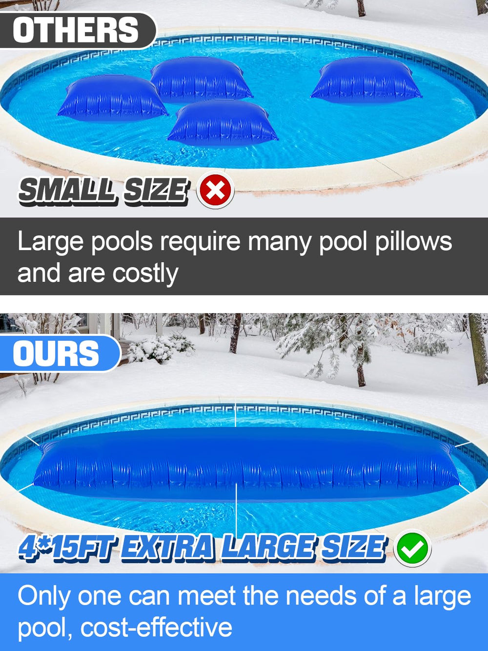 PAMASE pillow placed under cover in pool center preventing cover sagging