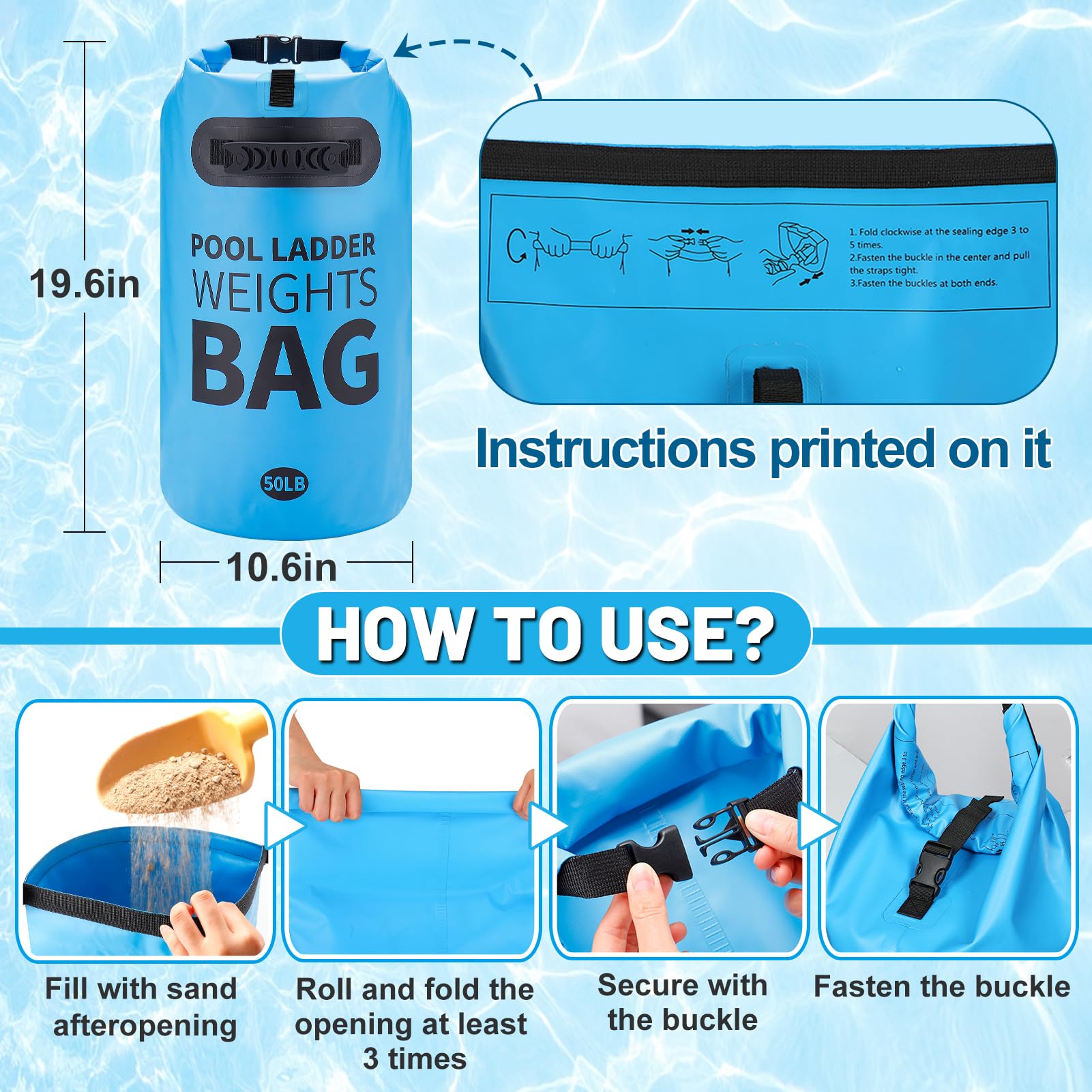 PAMASE sandbag anchored to pool ladder illustrating reduced wobble and stability