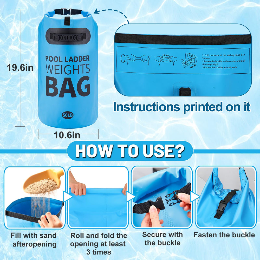 PAMASE sandbag anchored to pool ladder illustrating reduced wobble and stability