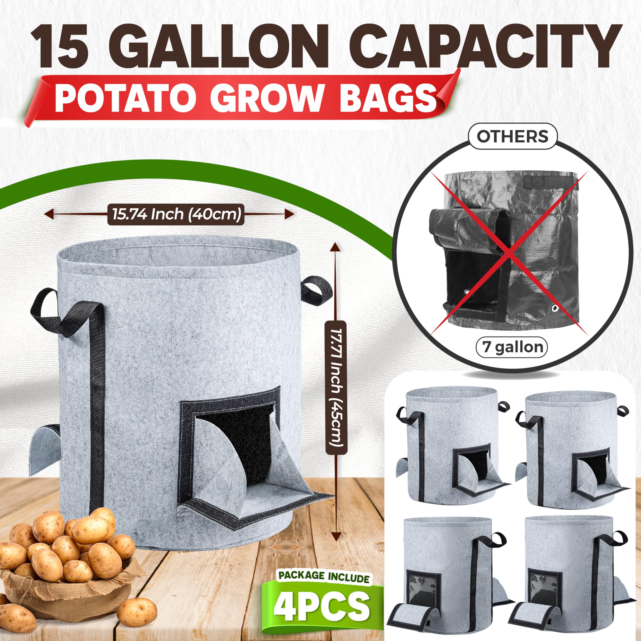 PAMAZY grow bag filled with soil and plants illustrating ventilation benefit