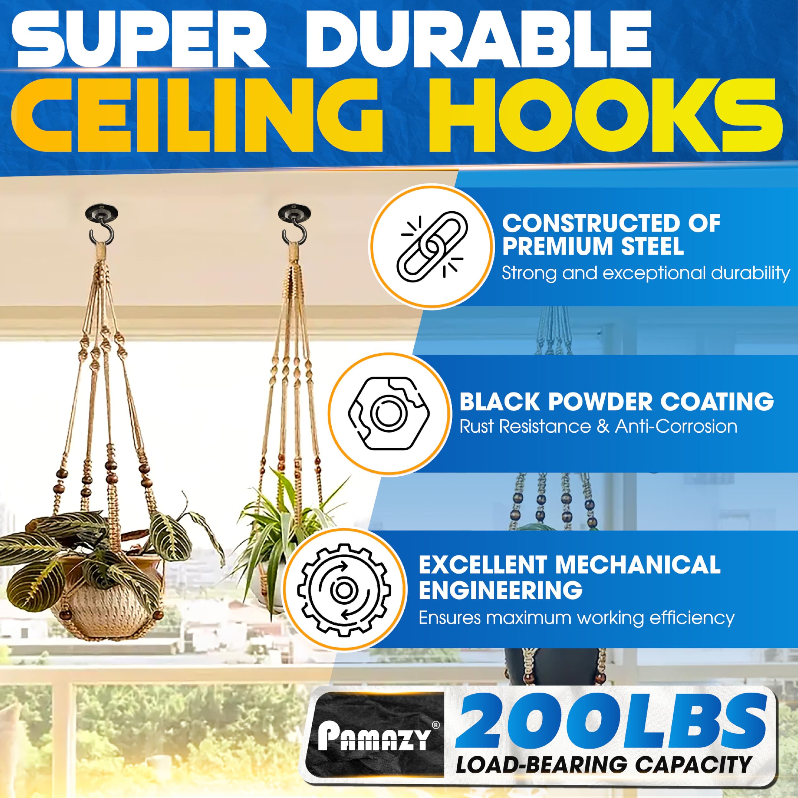 PAMAZY hook mid-rotation illustrating 360-degree swivel to prevent rope twisting