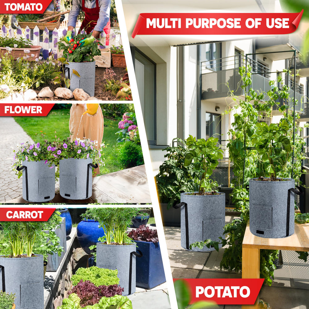 PAMAZY balcony setup with grow bags showcasing small-space productivity