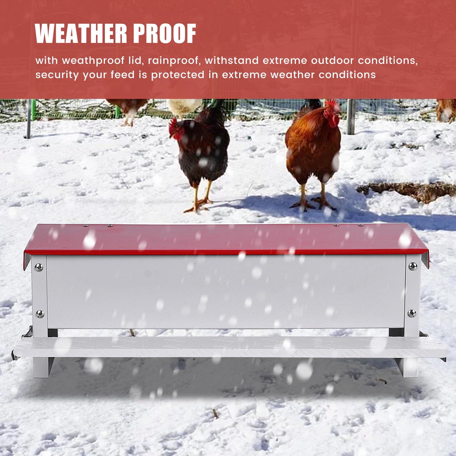 PAMUNULA metal scoop beside feeder ready for refills, makes filling quick and accurate benefit