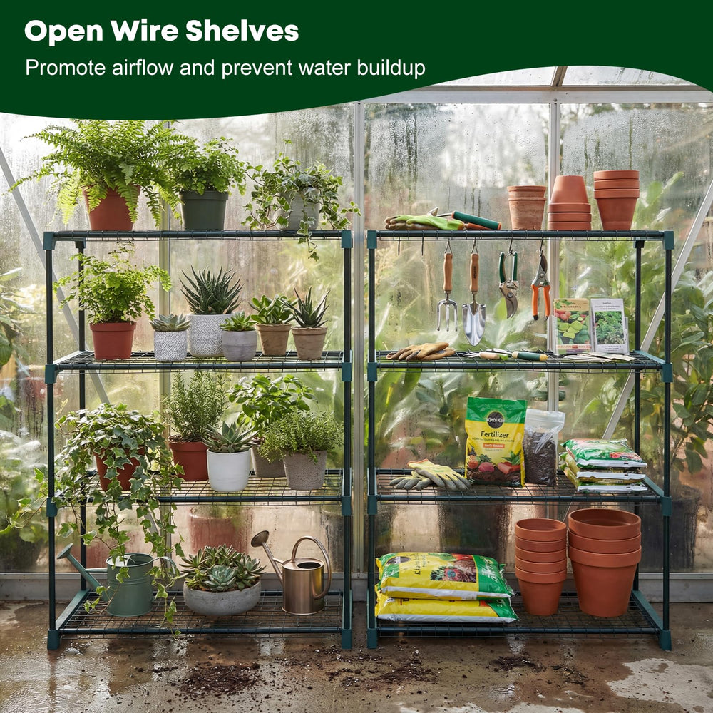Panana shelf loaded with potted plants demonstrating sturdy support and neat display