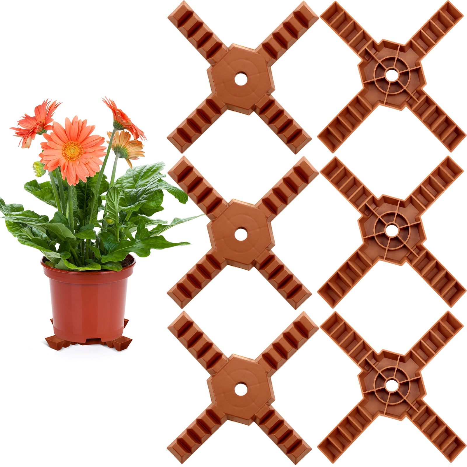 Panelee front view of six brown risers showing neat compact set and durable design benefit