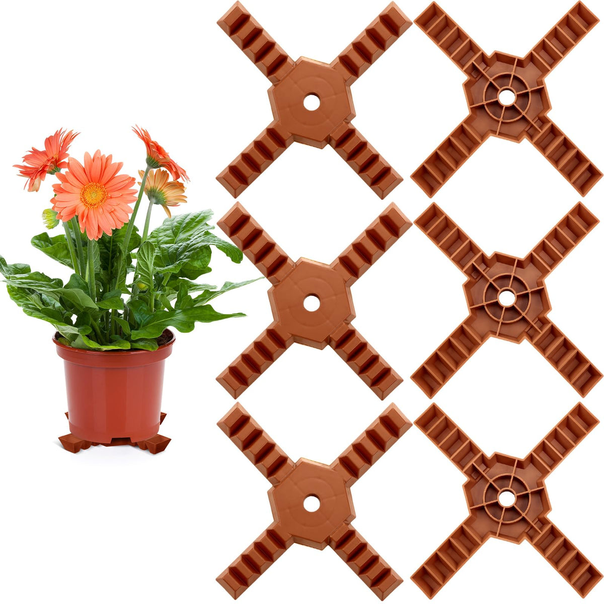 Panelee front view of six brown risers showing neat compact set and durable design benefit