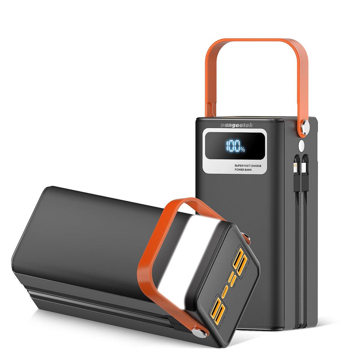 pangootek front panel showing ports and multiple outputs for versatile charging