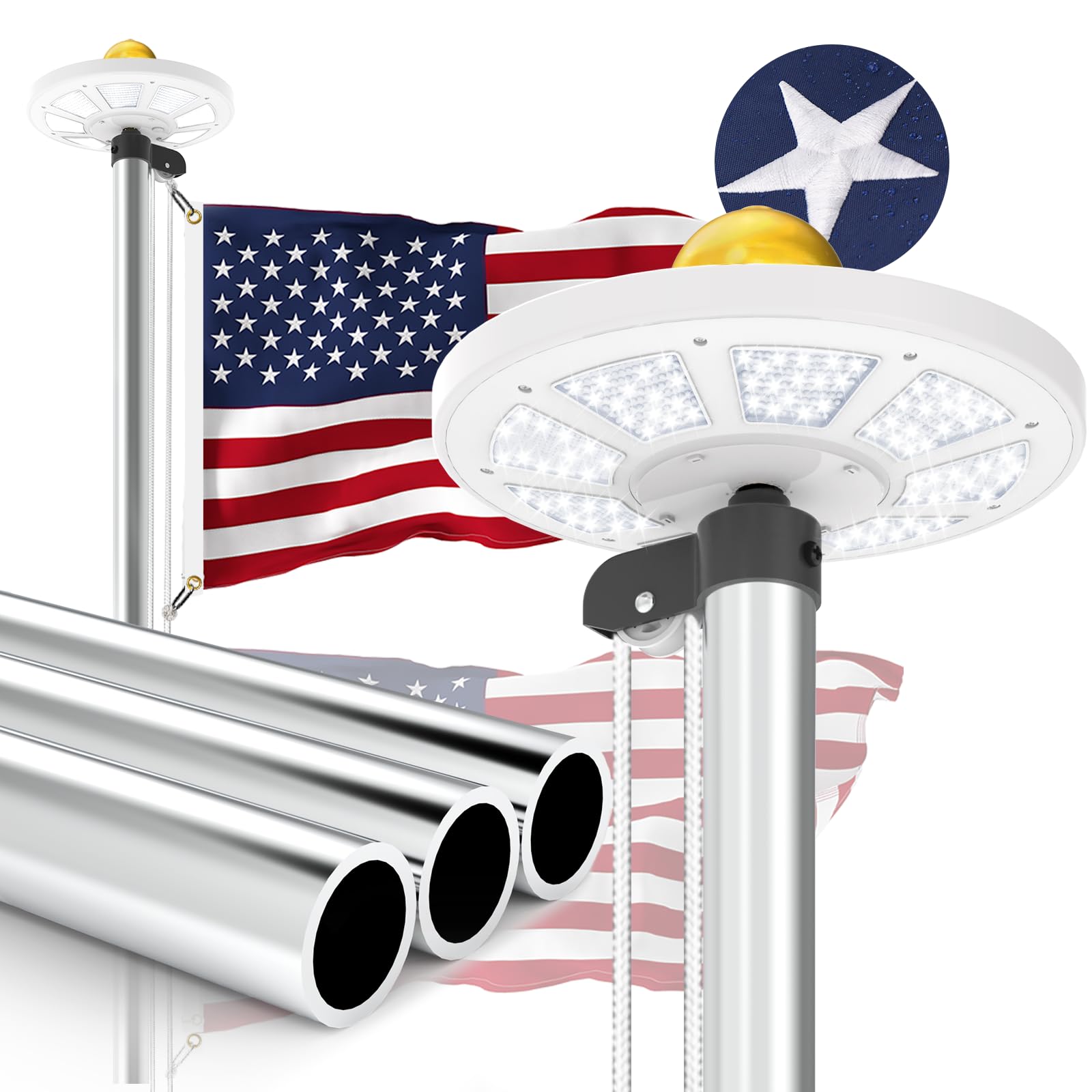 Panopole front view of assembled 20ft pole showing durable finish and profile