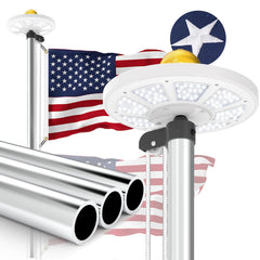 Panopole front view of assembled 20ft pole showing durable finish and profile