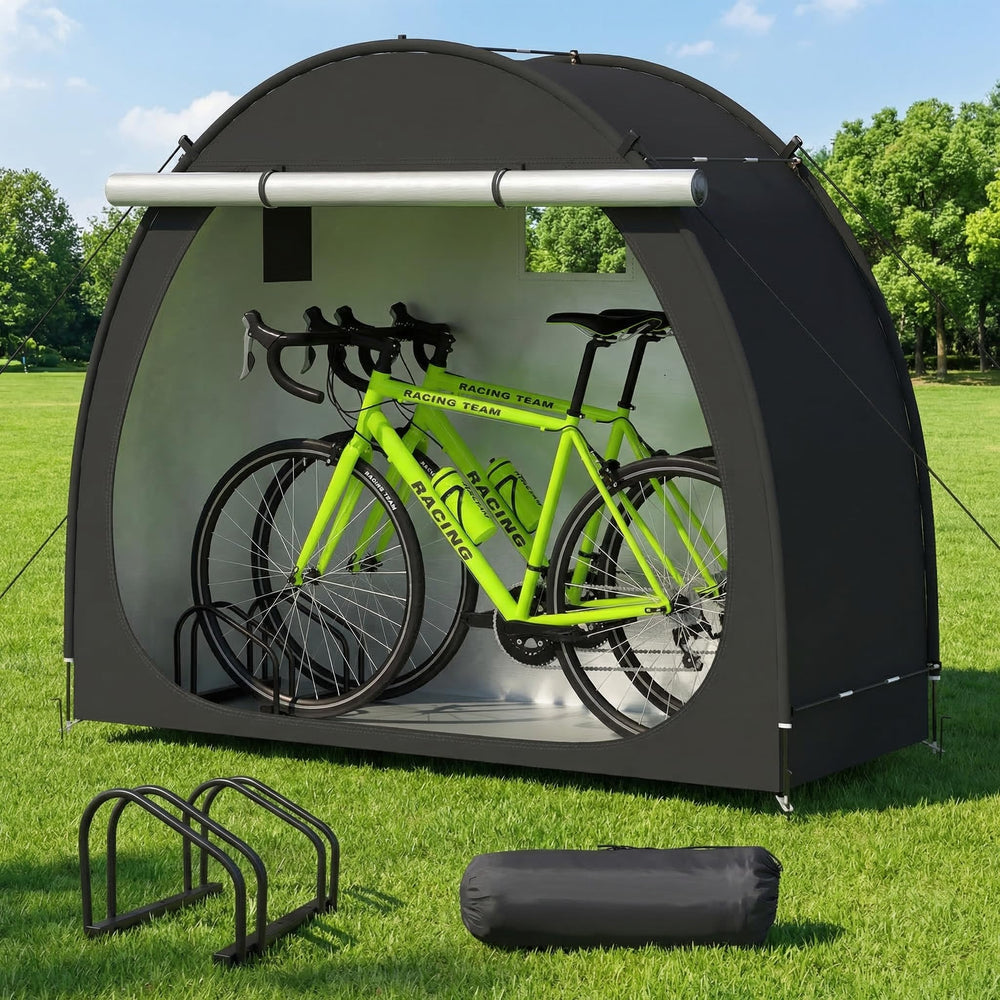 PANTAZO front view of black bike tent protecting multiple bikes outdoors