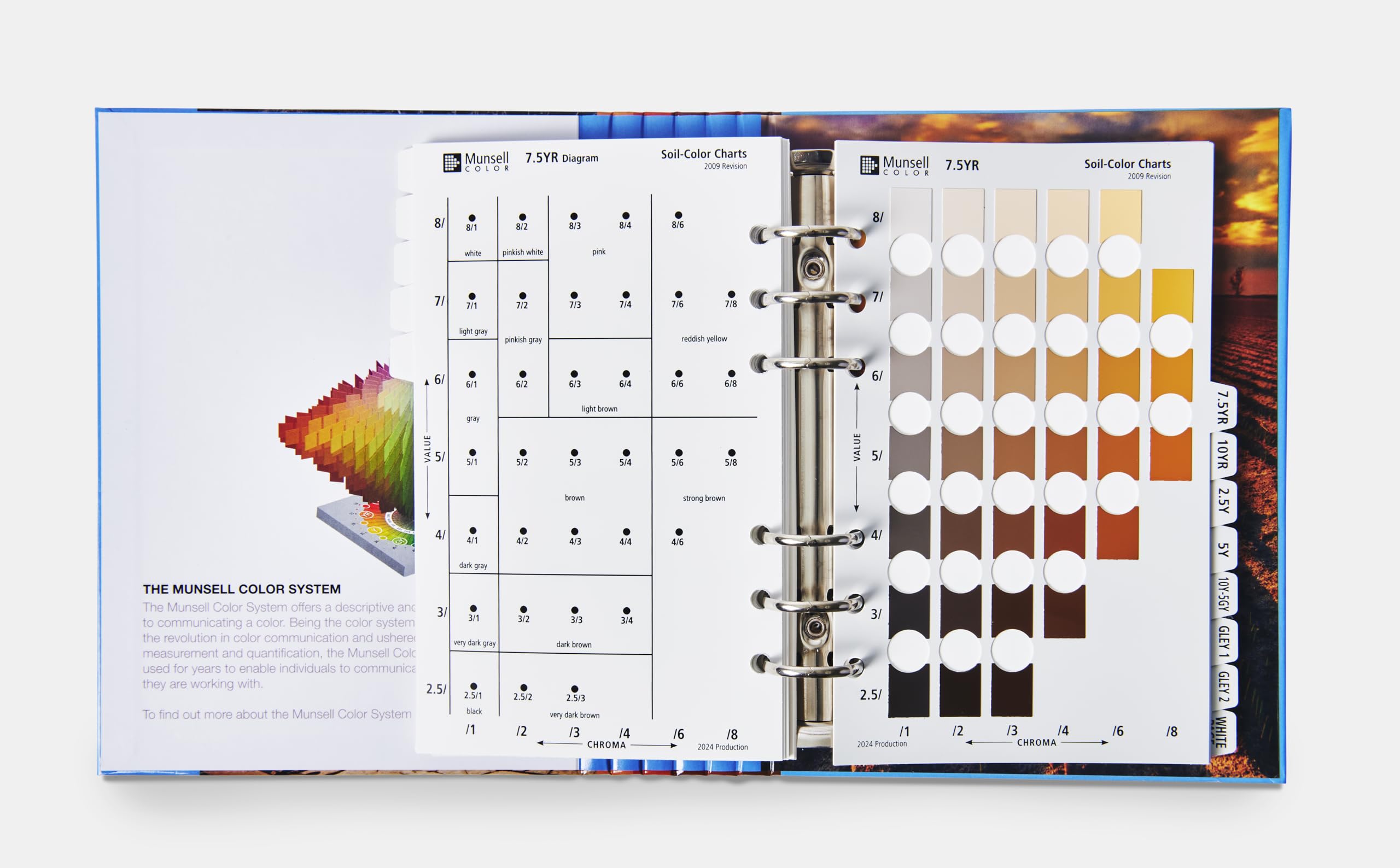 Pantone Munsell close-up of soil swatches and numerical codes for precise color notation