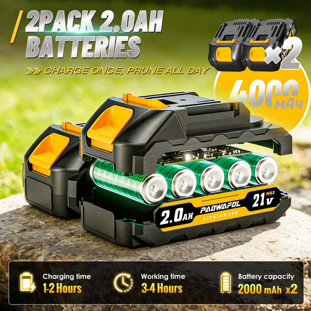 PAOWAFOL par de baterías 21V 2000mAh, autonomía ampliada para jornadas largas