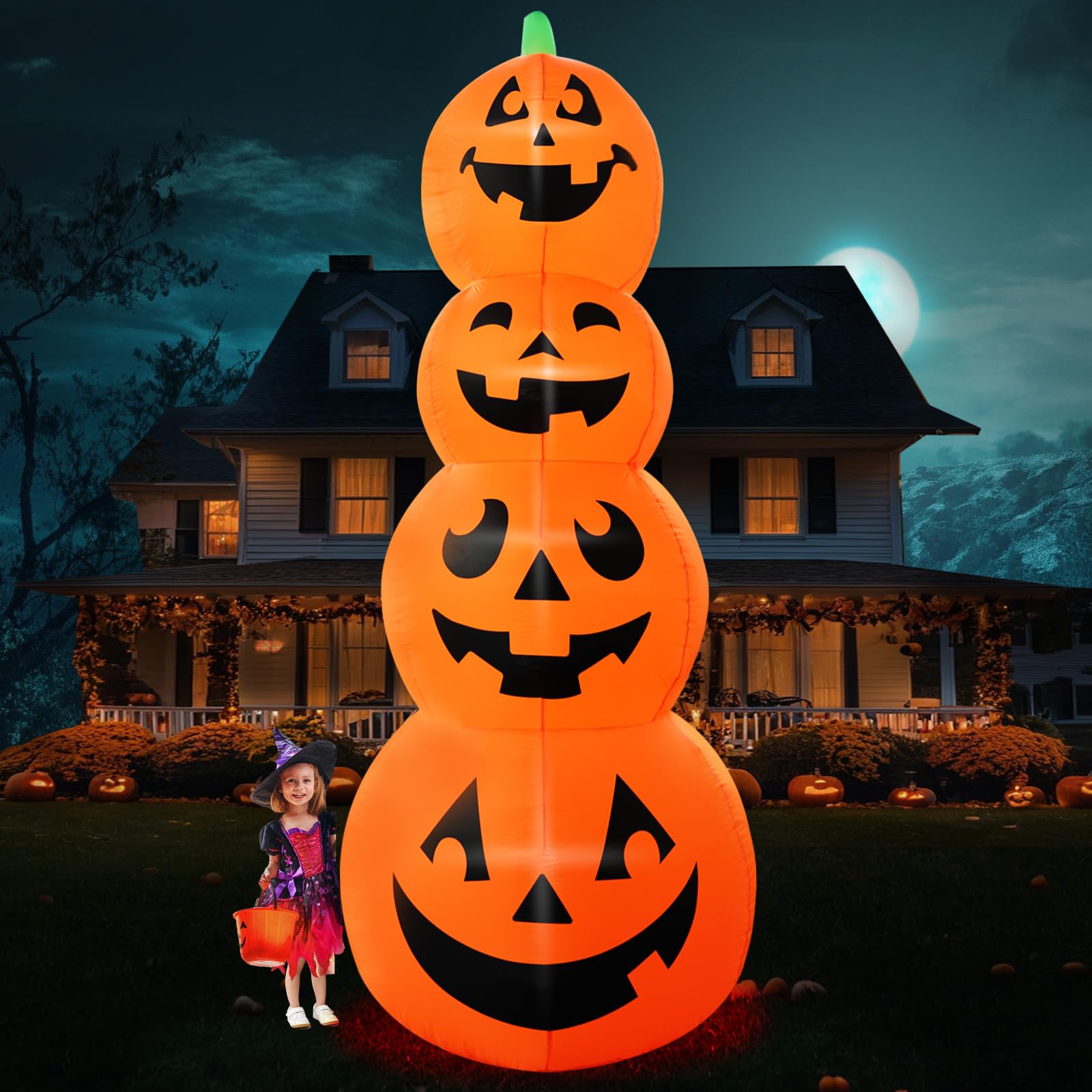 PARAYOYO stacked pumpkins front view showing tall yard focal point