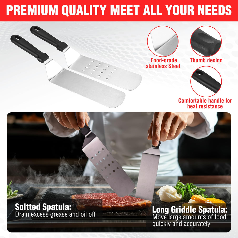 PARGRILL tool set laid out displaying included utensils for complete griddle control