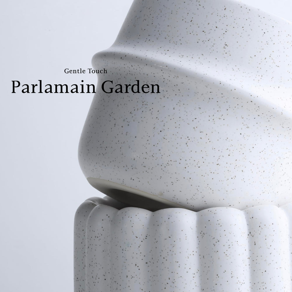 Parlamain side profile showing four unique organic-shaped planters that add sculptural interest