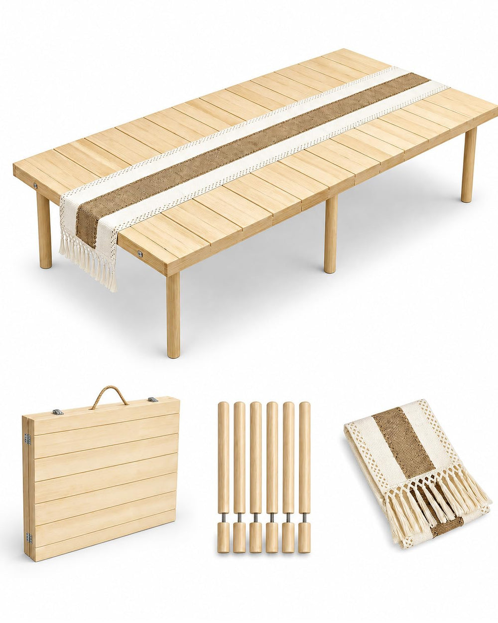Parsagi front view of folded table showing compact portability and secure buckles