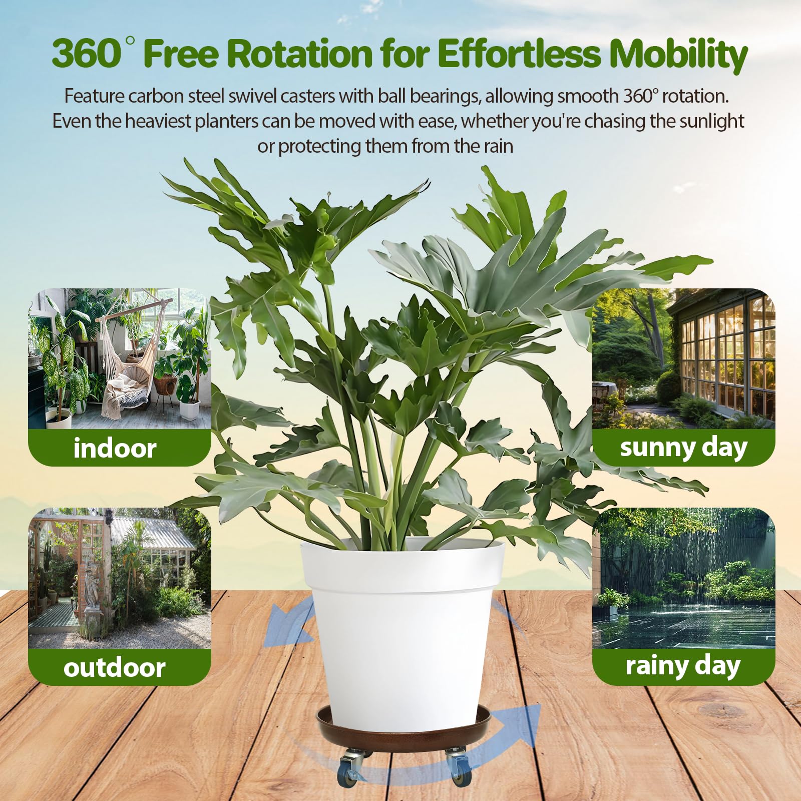 Parsagi outdoor patio display with planter on caddy for weatherproof style and mobility
