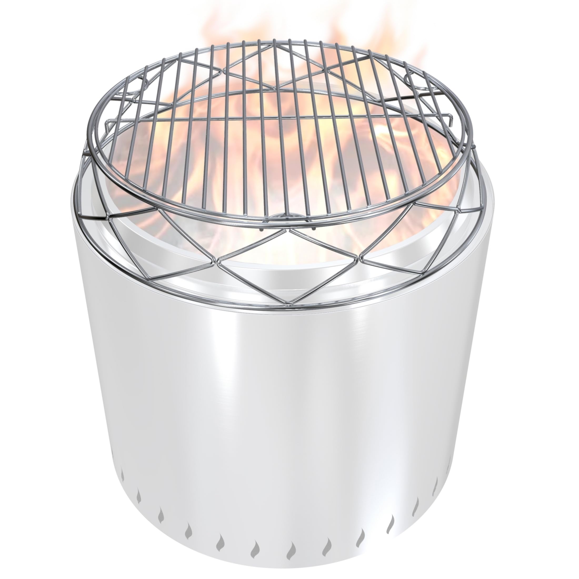 PARTAKER stainless steel stand front view protects surfaces while elevating fire pit