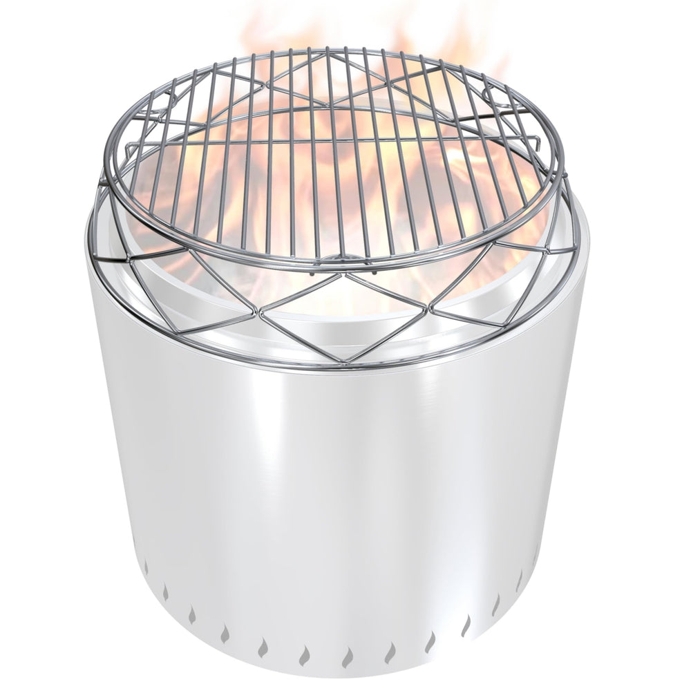 PARTAKER stainless steel stand front view protects surfaces while elevating fire pit