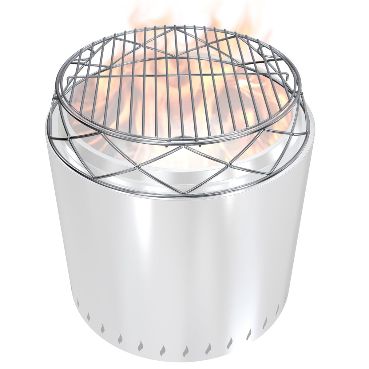 PARTAKER stainless steel stand front view protects surfaces while elevating fire pit