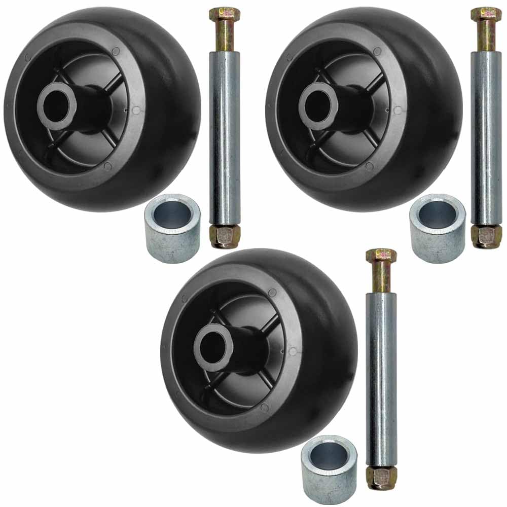 Parts 4 Outdoor front packaging showing three deck wheels and hardware, clear contents benefit