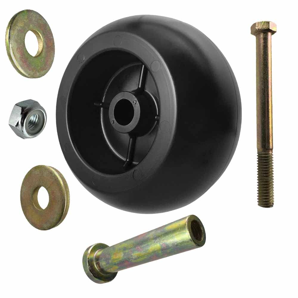 Parts 4 Outdoor wheel mounted on mower deck showing compatibility benefit